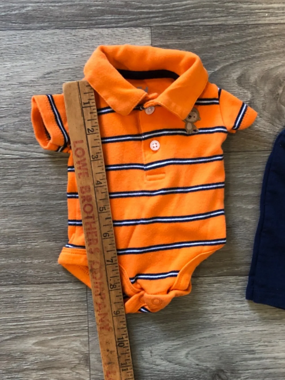 Baby Boys Outfit ORANGE POLO SHIRT Monkey NAVY BLUE KNIT PANTS Size Preemie
